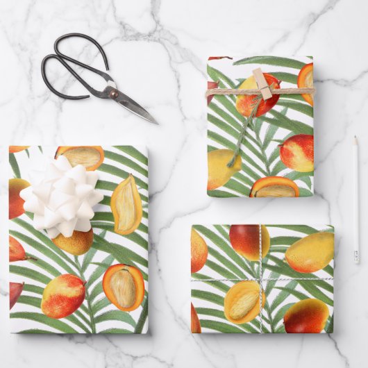  Mango & Groen Zomer Fruitpatroon Inpakpapier Vel (Voorkant)