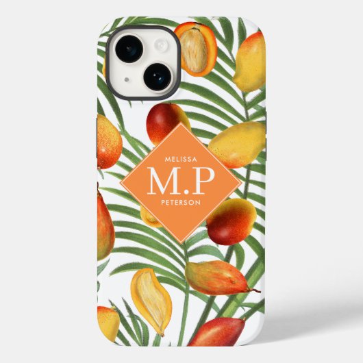 Mango & groen Zomerfruit Monogram Case-Mate iPhone Case (Achterkant)