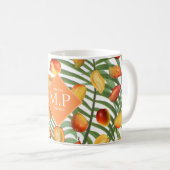 Mango & groen Zomerfruit Monogram Koffiemok (Voorkant rechts)