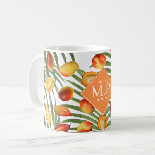 Mango & groen Zomerfruit Monogram Koffiemok (Voorkant links)