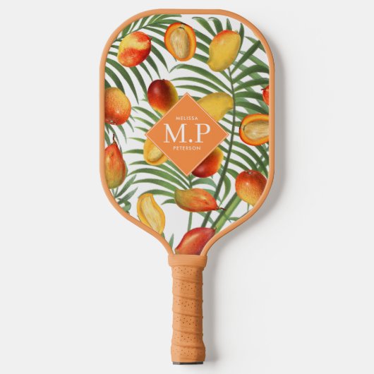 Mango & groen Zomerfruit Monogram Pickleball Paddle (Voorkant)
