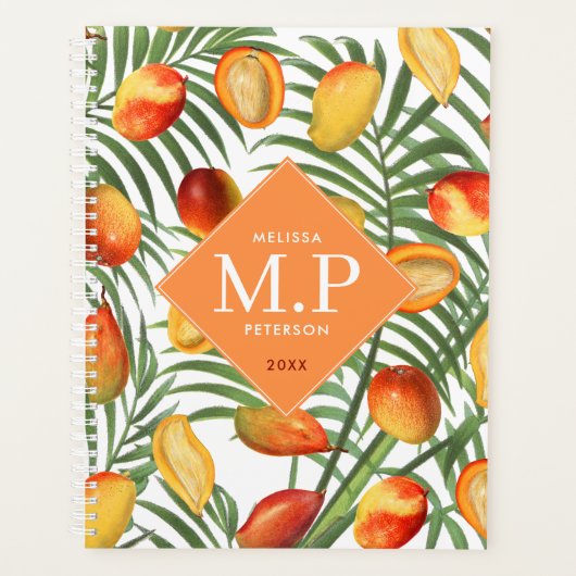 Mango & groen Zomerfruit Monogram Planner (Voorkant)