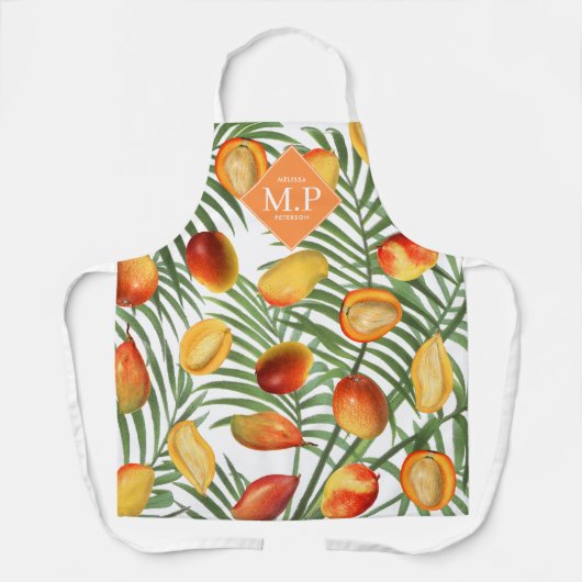 Mango & groen Zomerfruit Monogram Schort (Voorkant)