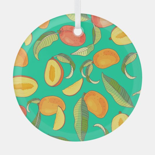 Mango Medley: Tropisch fruitpatroon Glas Ornament (Voorkant)