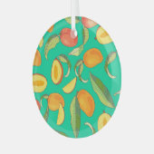 Mango Medley: Tropisch fruitpatroon Glas Ornament (Voorkant links)