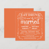 Mango Oranje Eat Drink: huwelijkshuwelijk uitnodig Kaart (Voorkant / Achterkant)