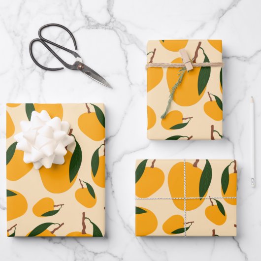 Mango Summer Fruit Pattern Inpakpapier Vel (Voorkant)