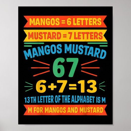 Mangos Mustard 67 Tee Funny Alphabet Code M Meme F Poster (Voorkant)