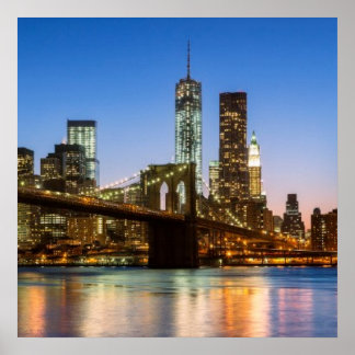 Manhattan and Brooklyn Bridge bij schemering Poster