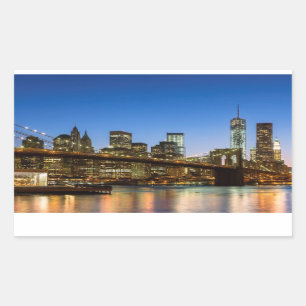 Manhattan and Brooklyn Bridge bij schemering Rechthoekige Sticker