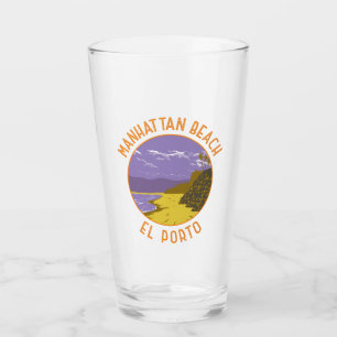 Manhattan Beach California Travel Art Vintage Glas