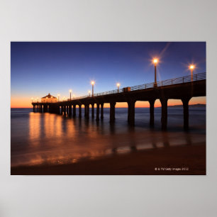 Manhattan Beach Pier bij zonsondergang, Californi Poster