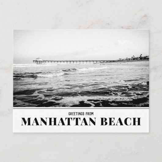 Manhattan Beach Pier, carte postale noire et blanc (Devant)