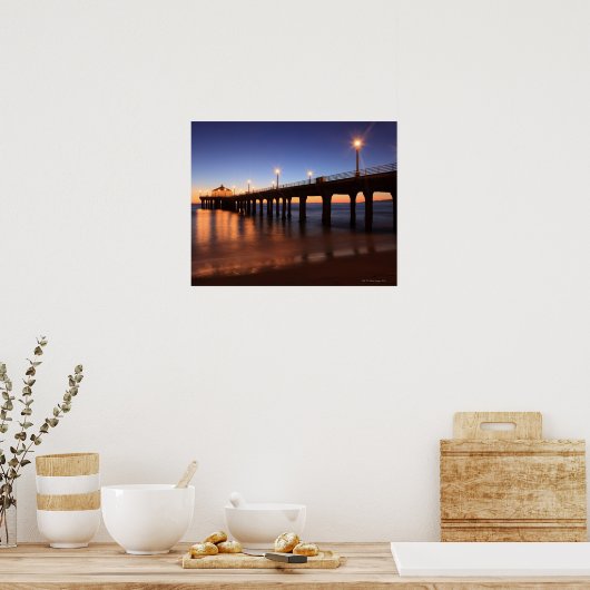 Manhattan Beach Pier in sunset, Californië Poster (Keuken)