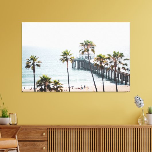 Manhattan Beach Pier, Sunny Day, Extra Large Canvas Afdruk (Insitu (Woonkamer))