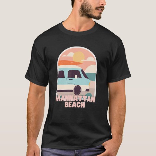 Manhattan Beach Retro Pastel Kleuren Zon & Surfen T-shirt (Voorkant)