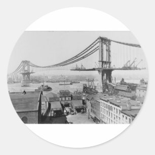 Manhattan Bridge Original Print Construction 1909 Ronde Sticker