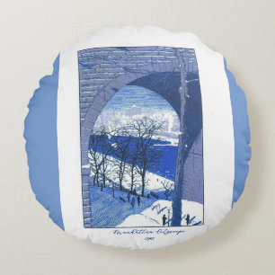 " Manhattan Cityscape 1890" Rond Kussen