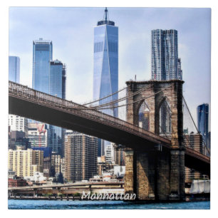 Manhattan, cityscape foto met wolkenkrabbers tegeltje