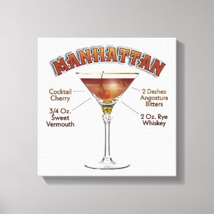 Manhattan Cocktail Recept Kunst 12"x12" Ingepakt Canvas Afdruk