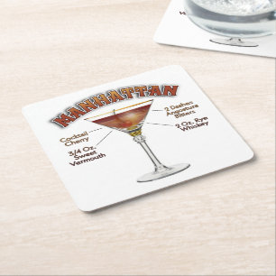 Manhattan Cocktail Recept Kunst Vierkante Kartonnen Onderzetter