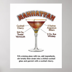 Manhattan Cocktail Recipe Art 16 x 20-inch afdrukk Poster