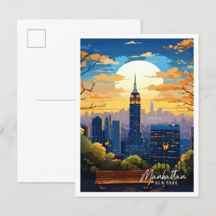Manhattan New York Art vintage reisillustratie Briefkaart