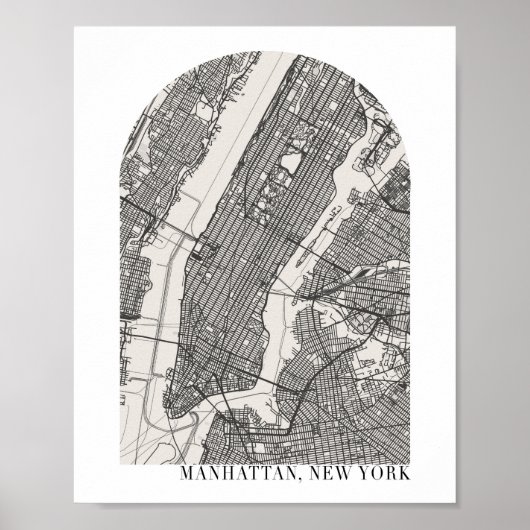 Manhattan New York Boho Minimal Arch Street Map Poster (Voorkant)