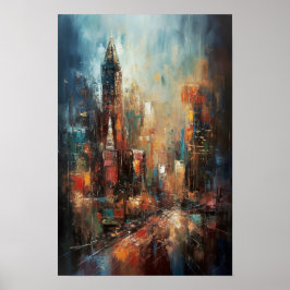 Manhattan New York City Abstracte Olie Schilderij Poster
