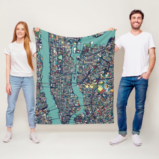 Manhattan New York Map Fleece Deken (In situ)