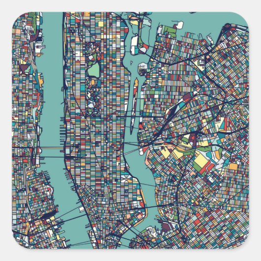 Manhattan New York Map Vierkante Sticker (Voorkant)