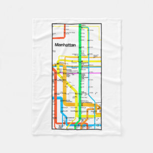 Manhattan New York Nyc Metrokaart Retro Railvervoe Fleece Deken