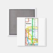 Manhattan New York Nyc Subway Map Retro Rail Trans Magneet (Voorkant / Achterkant)