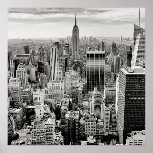 Manhattan, New York (zwart-wit panorama) Poster (Voorkant)