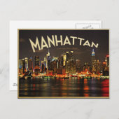 Manhattan Night Skyline Briefkaart (Voorkant / Achterkant)