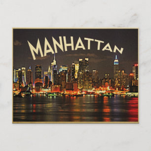 Manhattan Night Skyline Briefkaart