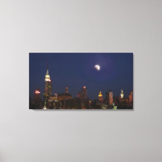 Manhattan Night Skyline Impressionist Canvas (Voorkant)