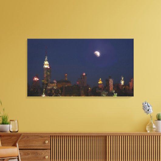 Manhattan Night Skyline Impressionist Canvas (Insitu (Woonkamer))