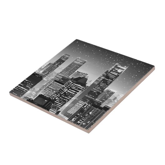 Manhattan onder de sterren in Black en White Ceram Tegeltje (Zijkant)