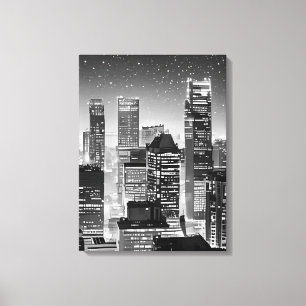 Manhattan onder de sterren in zwart-wit canvas afdruk