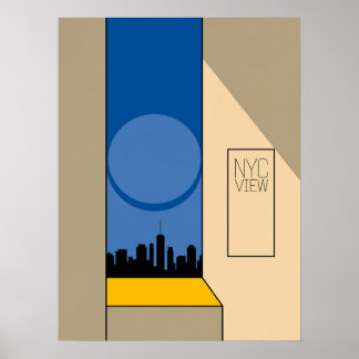 Manhattan Silhouet Blauw Geometrische Kunst Poster