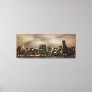 Manhattan Skyline bij nacht Canvas Afdruk