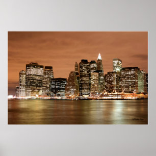 Manhattan skyline bij Night Lights, New York City Poster