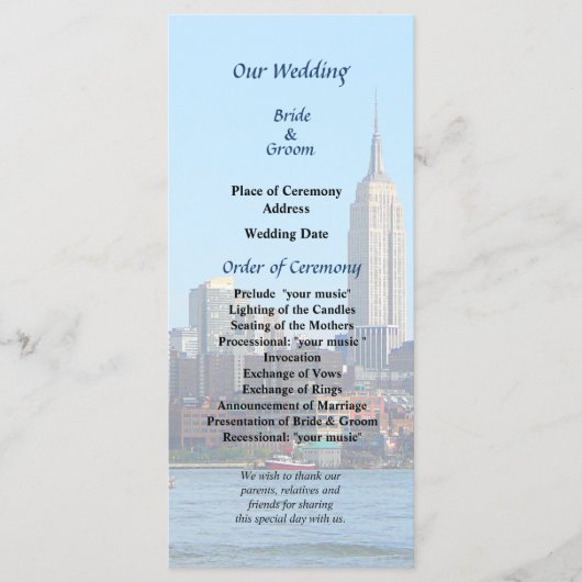 Manhattan Skyline Du Hoboken Wedding Programme (Devant)