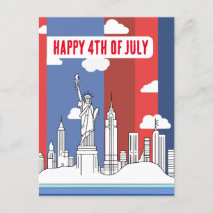 Manhattan Skyline en Vrijheidsbeeld 4 juli Briefkaart
