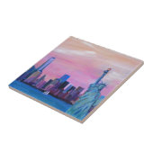 Manhattan Skyline met Vrijheidsbeeld Tegeltje (Zijkant)
