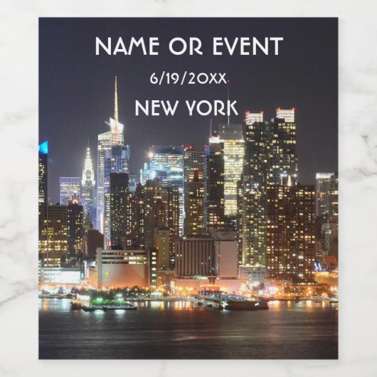 Manhattan Skyline New York 's nachts Wijn Etiket (Enkel label)