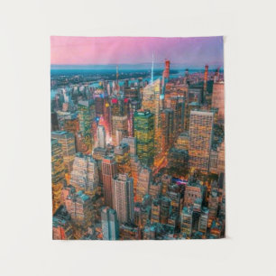 : Manhattan Skyline Zonsondergang Gloed Gouden U Wandkleed