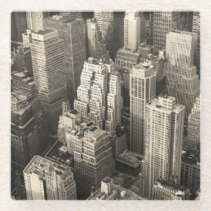 Manhattan skyline, zwart-wit antenne. glazen onderzetter