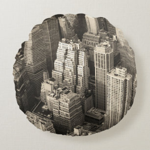 Manhattan skyline, zwart-wit antenne. rond kussen